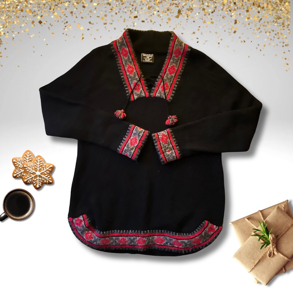 Polo Ralph Lauren Scandinavian Cozy Wool Sweater L • Nordic Folk Holiday Trim - Picture 2 of 9